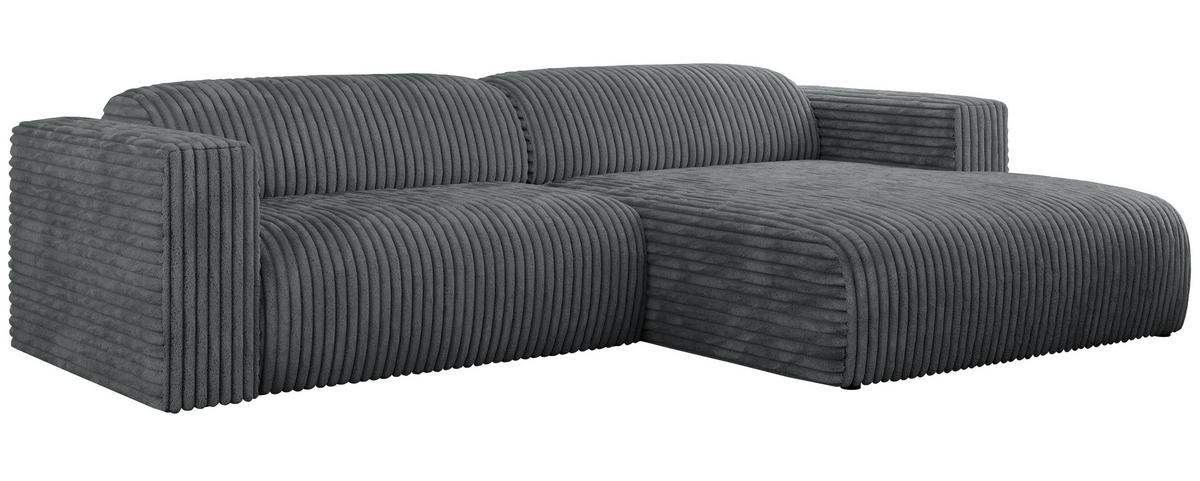 ECKSOFA PASADENA Dunkelgrau Cord - Rechts Seite - Dunkelgrau/Schwarz, Kunststoff/Textil (180/288cm) - MKS