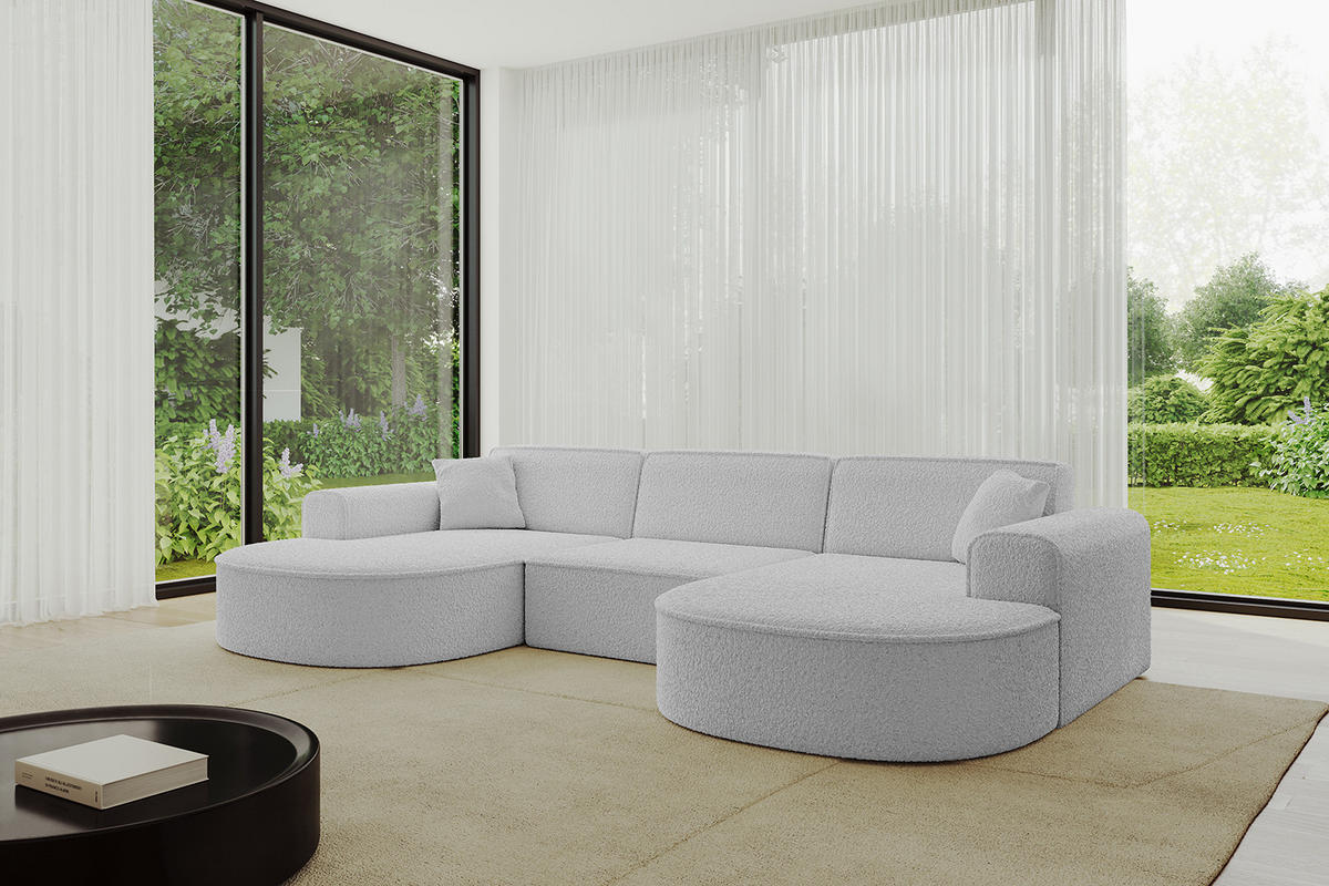 WOHNLANDSCHAFT MARI-U1 - 295x163x73,5 cm Hellgrau Bouclé - Hellgrau/Schwarz, Holzwerkstoff/Kunststoff (295/73.5/163cm) - ALTDECOR