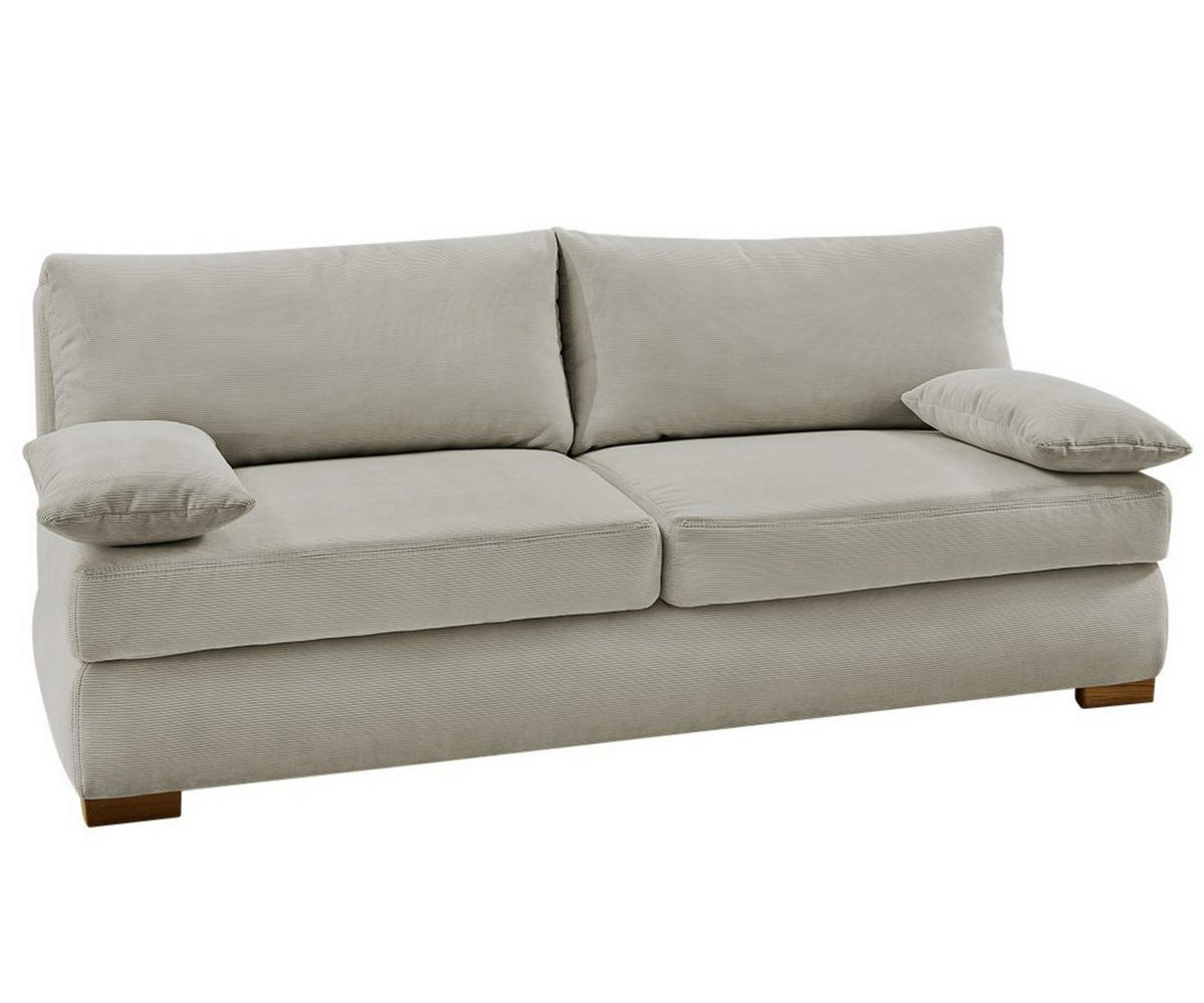 DAUER-SCHLAFSOFA Federkern Topper Bettkasten B201/T110/H88 cm, Liegefläche 160x200 cm, Feincord Beige / 15151 - Wildeiche/Beige, Holz/Textil (201/88/110cm) - luma-home