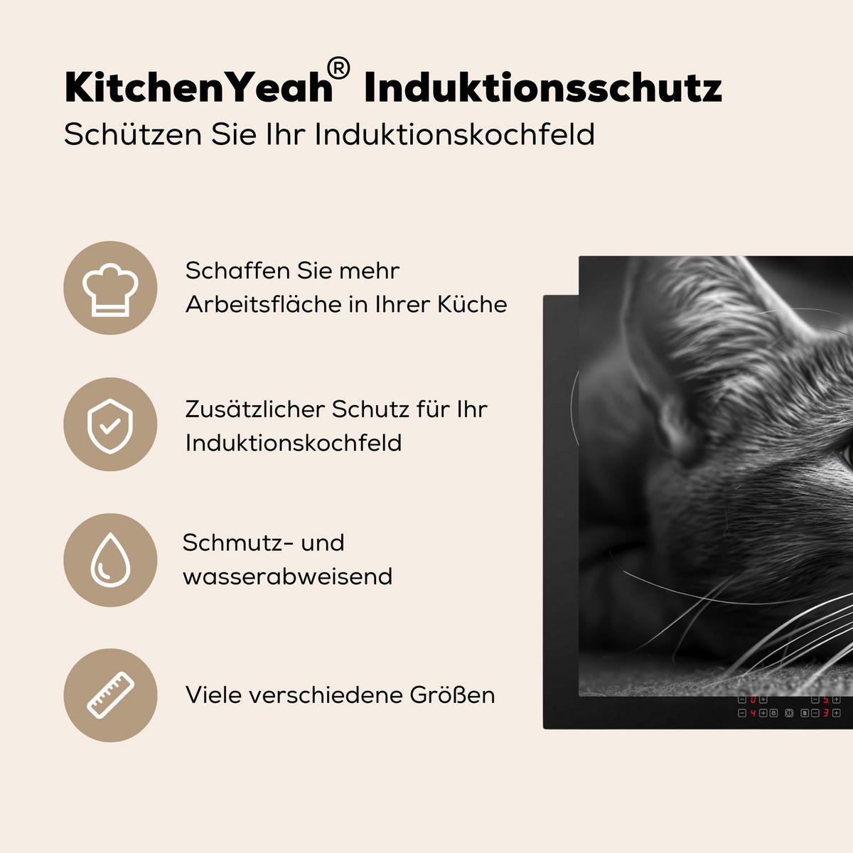 HERDABDECKPLATTE Katze - Grau - Tiere - Katze 90x52 cm - Grau, Kunststoff (90/52/0.2cm) - MuchoWow