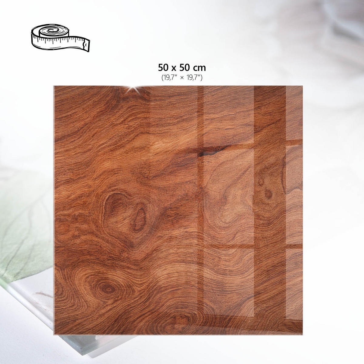 TISCHPLATTE 50x50 cm – Holzstruktur - Braun, Glas (0.4/50/50cm) - Wallfluent