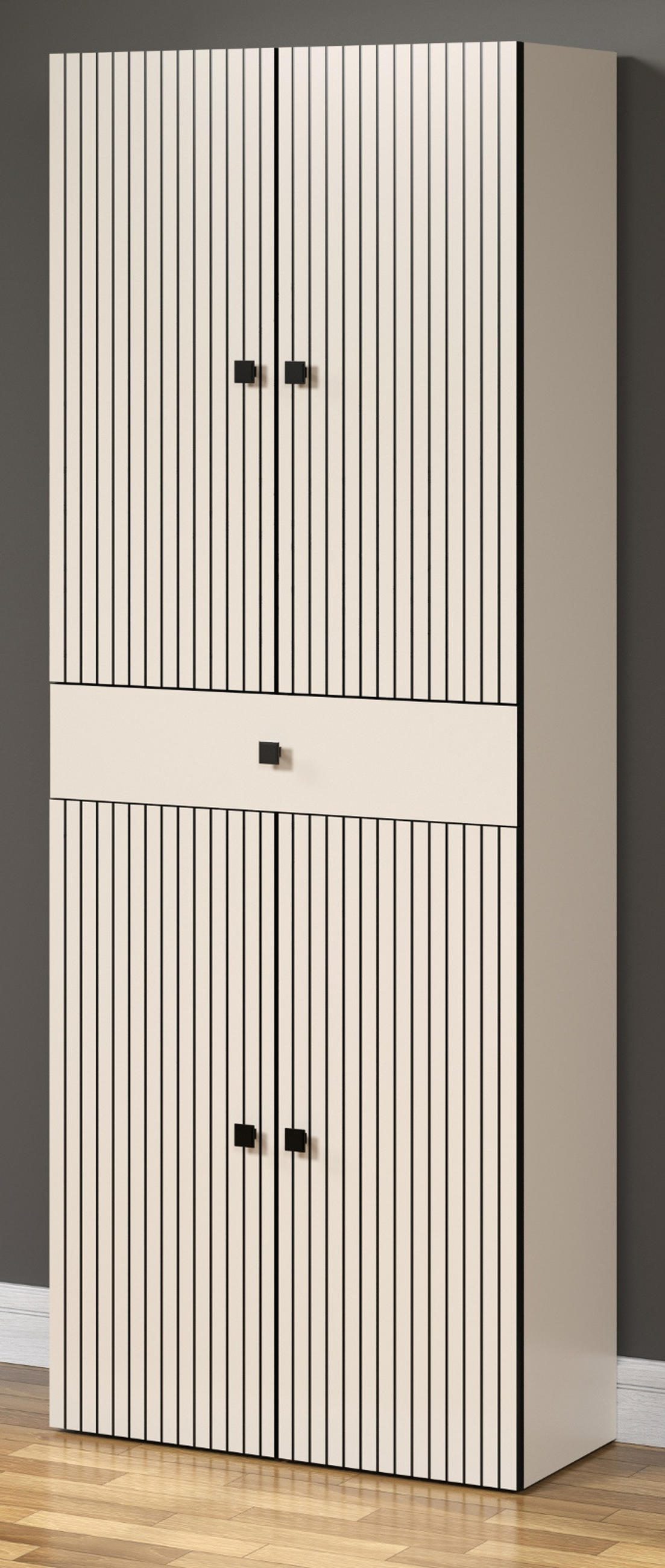 HOCHSCHRANK Kaschmir, grau 70 x 186 cm, Badschrank 4-türig - Kaschmir/Schwarz, Holzwerkstoff/Metall (70/186/31cm) - Top.Furn