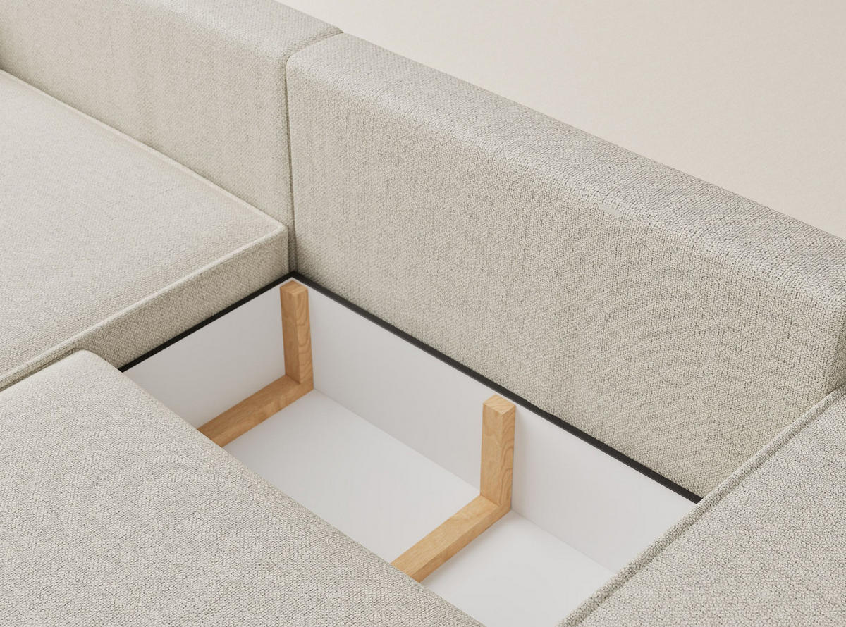 ECKSOFA MIT SCHLAFFUNKTION Moyo Creme Webstoff - Creme/Schwarz, Holz/Holzwerkstoff (255/148cm) - Maison de Reve