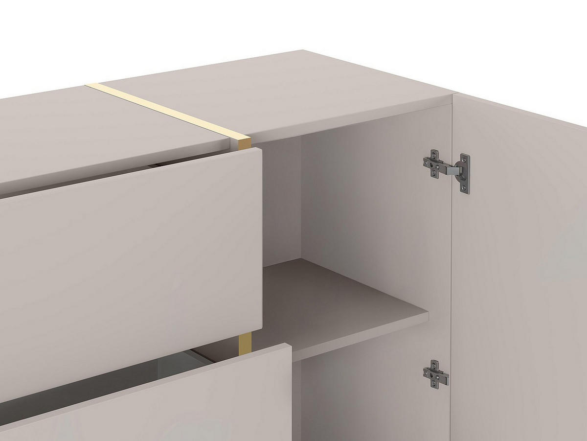 SIDEBOARD mit 2 Türen & 3 Schubladen - Beige & Goldfarben - MARZIALO - Beige, Holz (158/87.2/41cm) - Vente-Unique