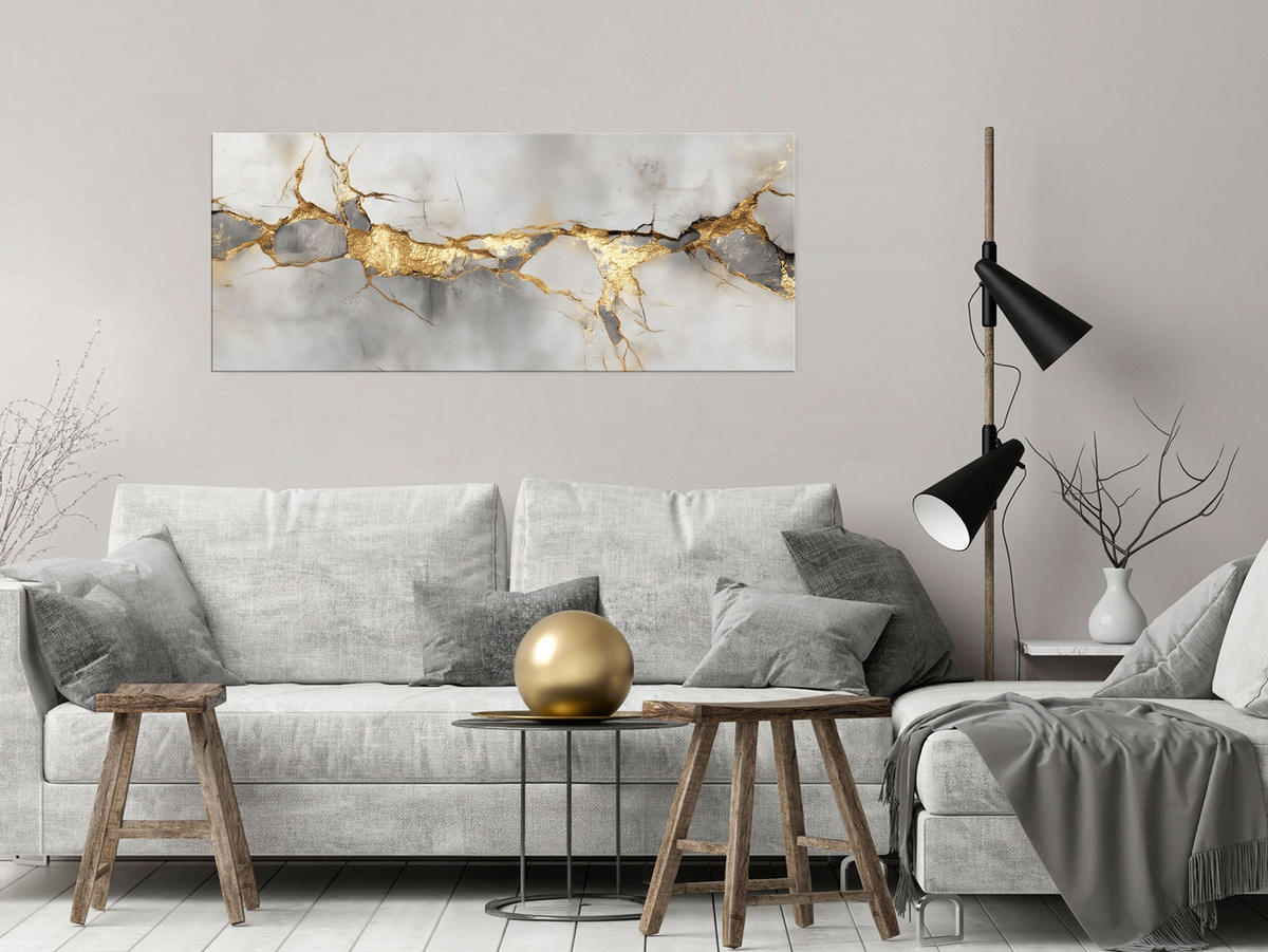 GLASBILD 125x50 cm abstrakt grau gold - Anthrazit, Glas (125/50cm) - artissimo