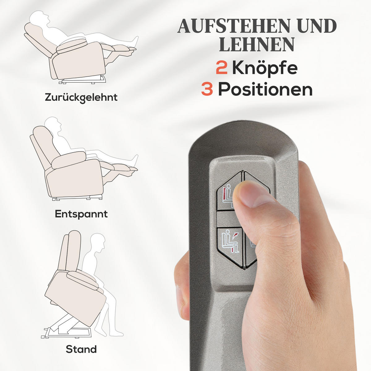 FERNSEHSESSEL mit Aufstehhilfe, Cremeweiß - Creme, Kunststoff (87/108/92cm) - HOMCOM