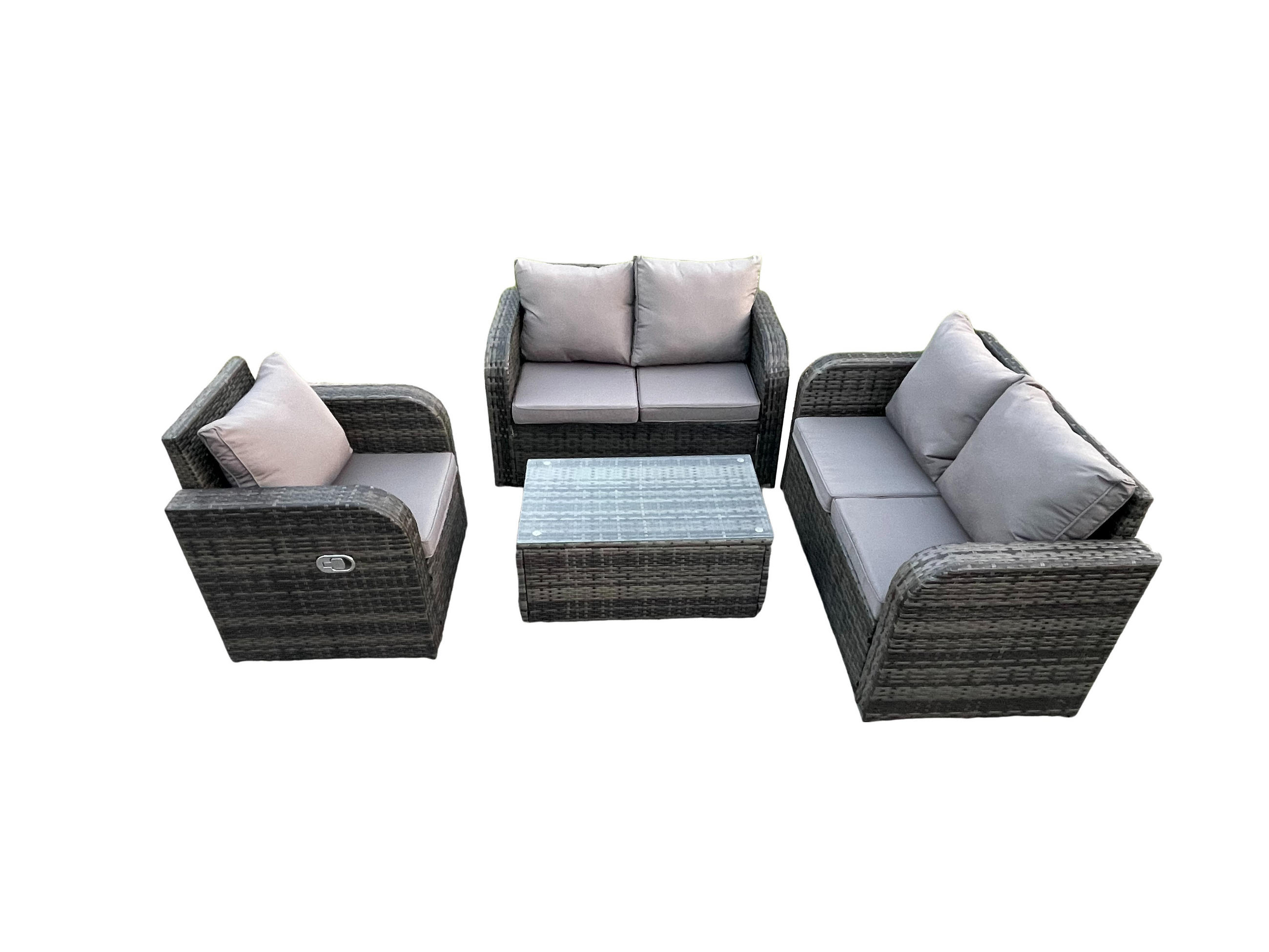 LOUNGESOFA-SET Polyrattan Dunkelgrau 5-Sitzer - Dunkelgrau, Metall - Fimous