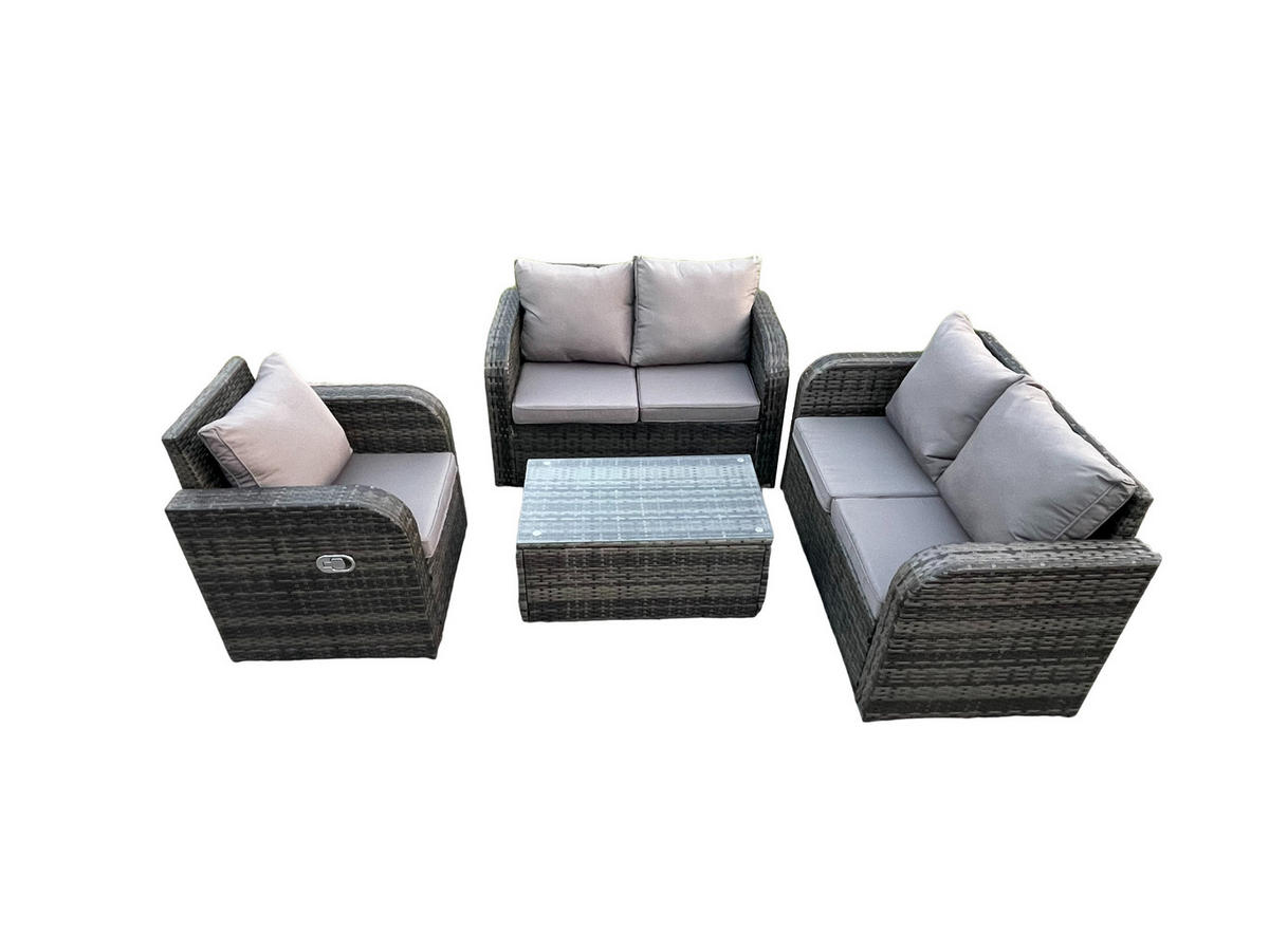 LOUNGESOFA-SET Polyrattan Dunkelgrau 5-Sitzer - Dunkelgrau, Metall - Fimous