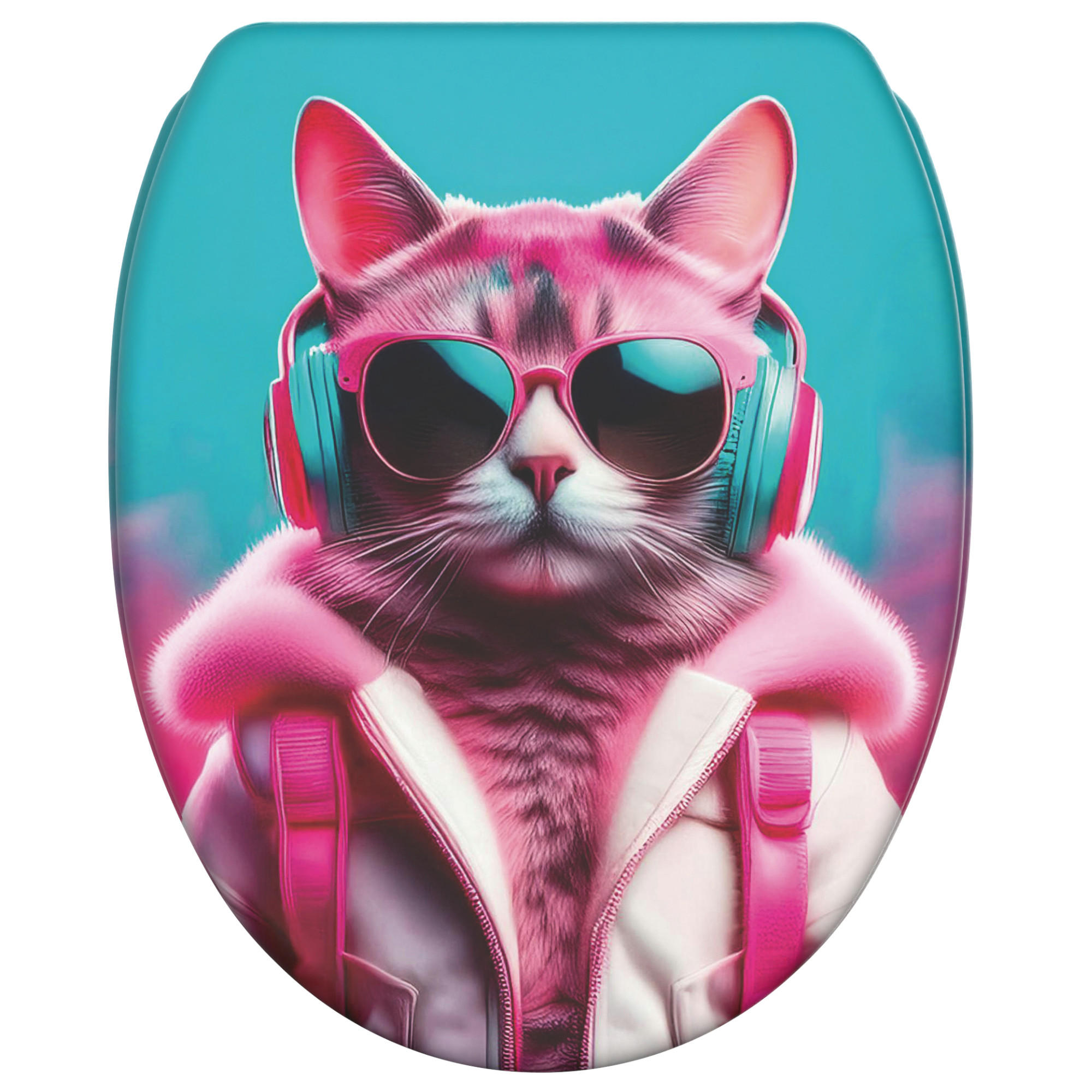 WC-SITZ mit Absenkautomatik & Top Fix Neon Cat - Pink, Holzwerkstoff (37.7/5/48cm) - Sanilo