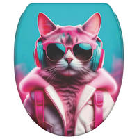 WC-SITZ mit Absenkautomatik & Top Fix Neon Cat - Pink, Holzwerkstoff (37.7/5/48cm) - Sanilo