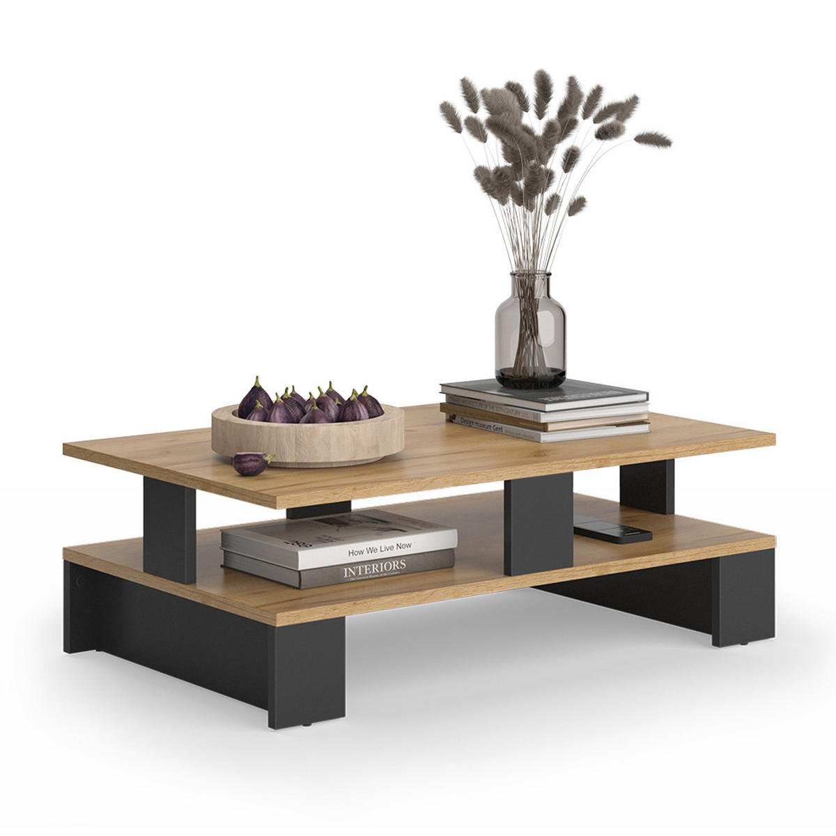 COUCHTISCH Belina Goldkraft Eiche/Anthrazit 80 x 50 cm mit zwei Ebenen - Anthrazit/Eiche Wotan, Holzwerkstoff (50/80/28cm) - Vicco