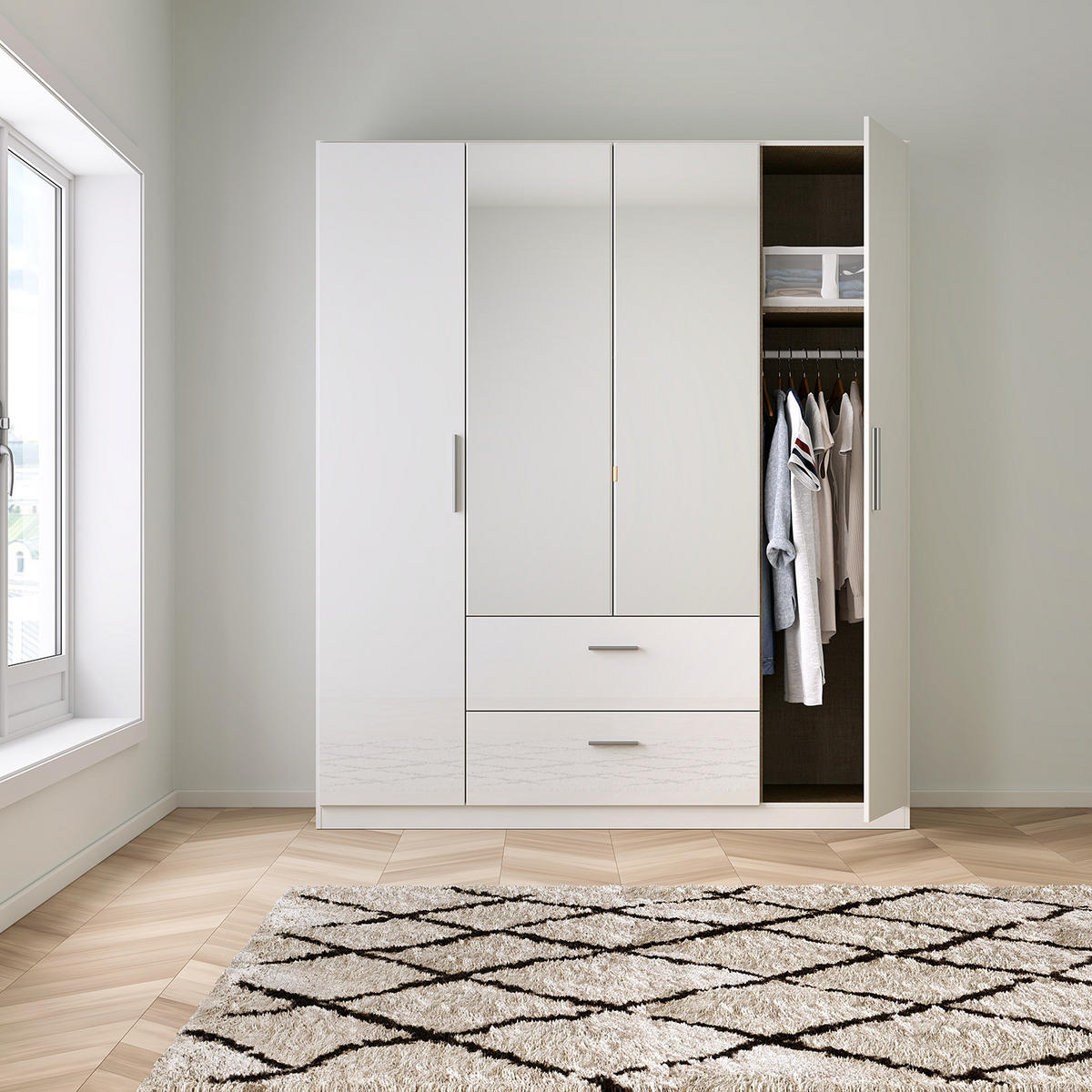 DREHTÜRENSCHRANK - Weiß Hochglanz/Weiß, Holzwerkstoff (181/197/54cm) - home24