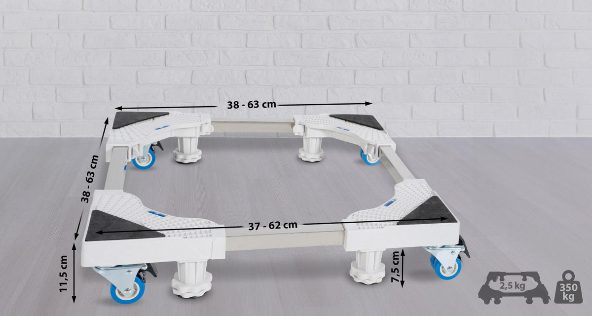 WASCHMASCHINEN Untergestell BART - 4 Füße 4 Rollen, für 350kg UNIVERSAL | Sockel | Weiß - Weiß, Metall (63/13/63cm) - DELUKE