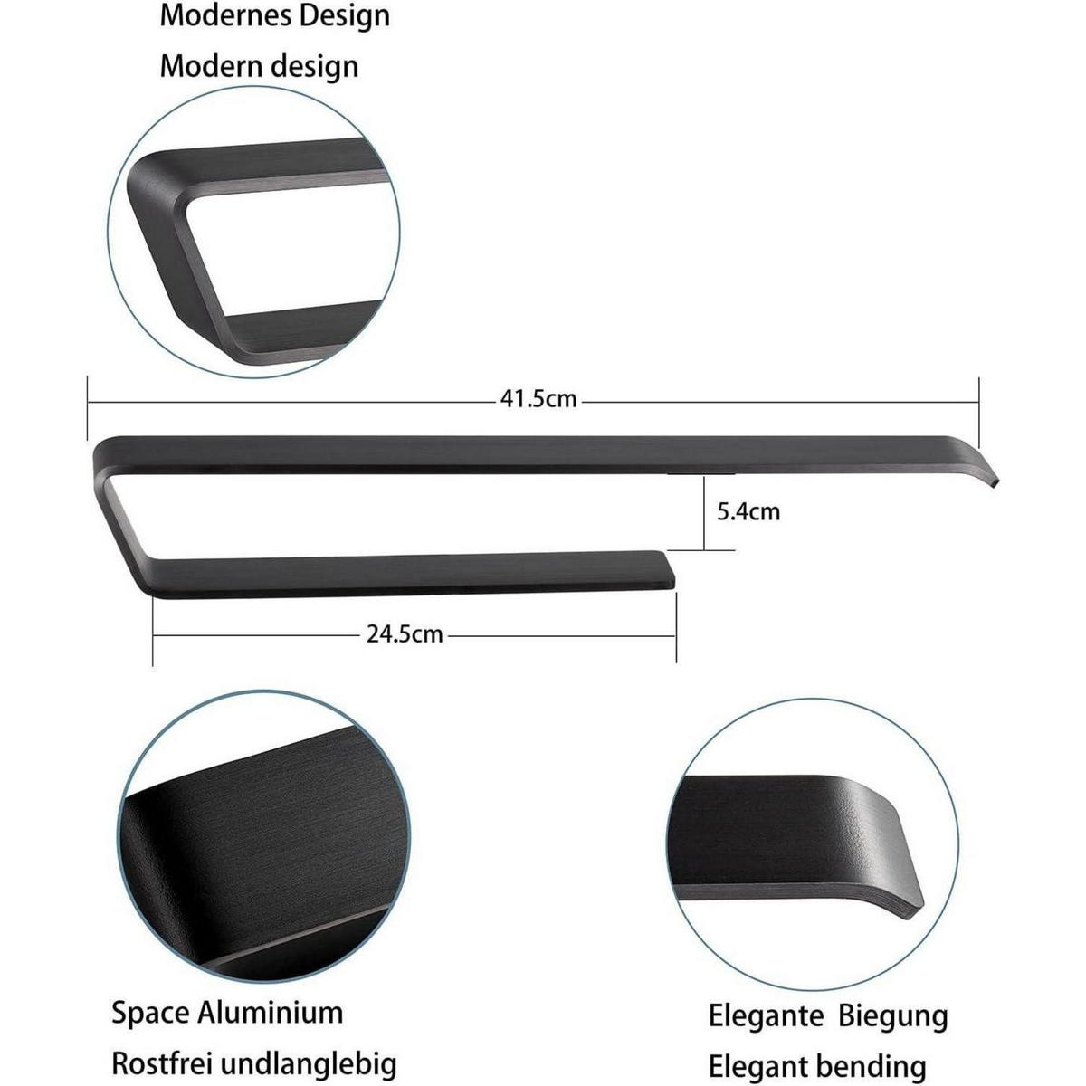HANDTUCHHALTER Schwarz Matt 40 cm - Schwarz, Metall (6/6/40cm)