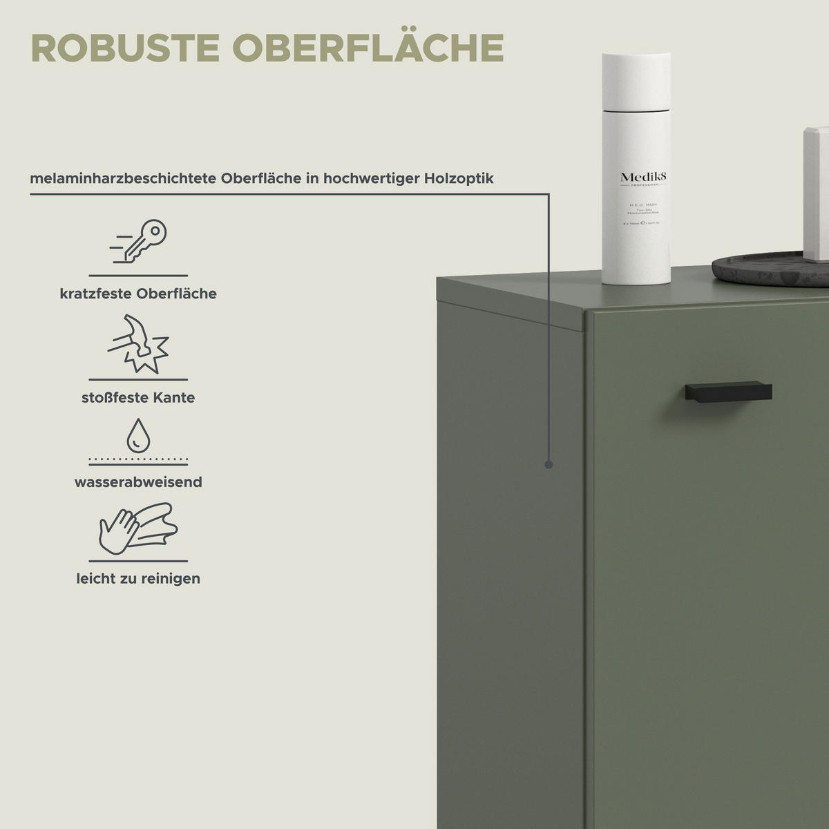 STANDSCHRANK AQUA (B/H/T: ca. 51/91/30 cm) in Sage Green/Sage Green - Grün, Holzwerkstoff (51/91/30cm)