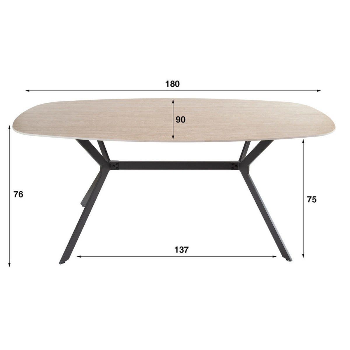 ESSTISCH ROMANO LINEARE Beige Keramiktisch mit Stahlrahmen 180cm - Beige, Keramik (180/90/76cm) - alesvelt
