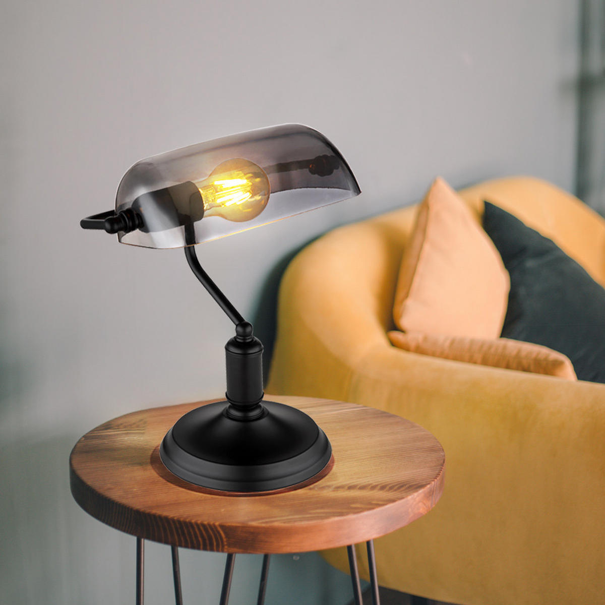 LED TISCHLEUCHTE Antique Schwarz Glas Rauch - Schwarz, Glas (25/18/32cm) - Globo Lighting