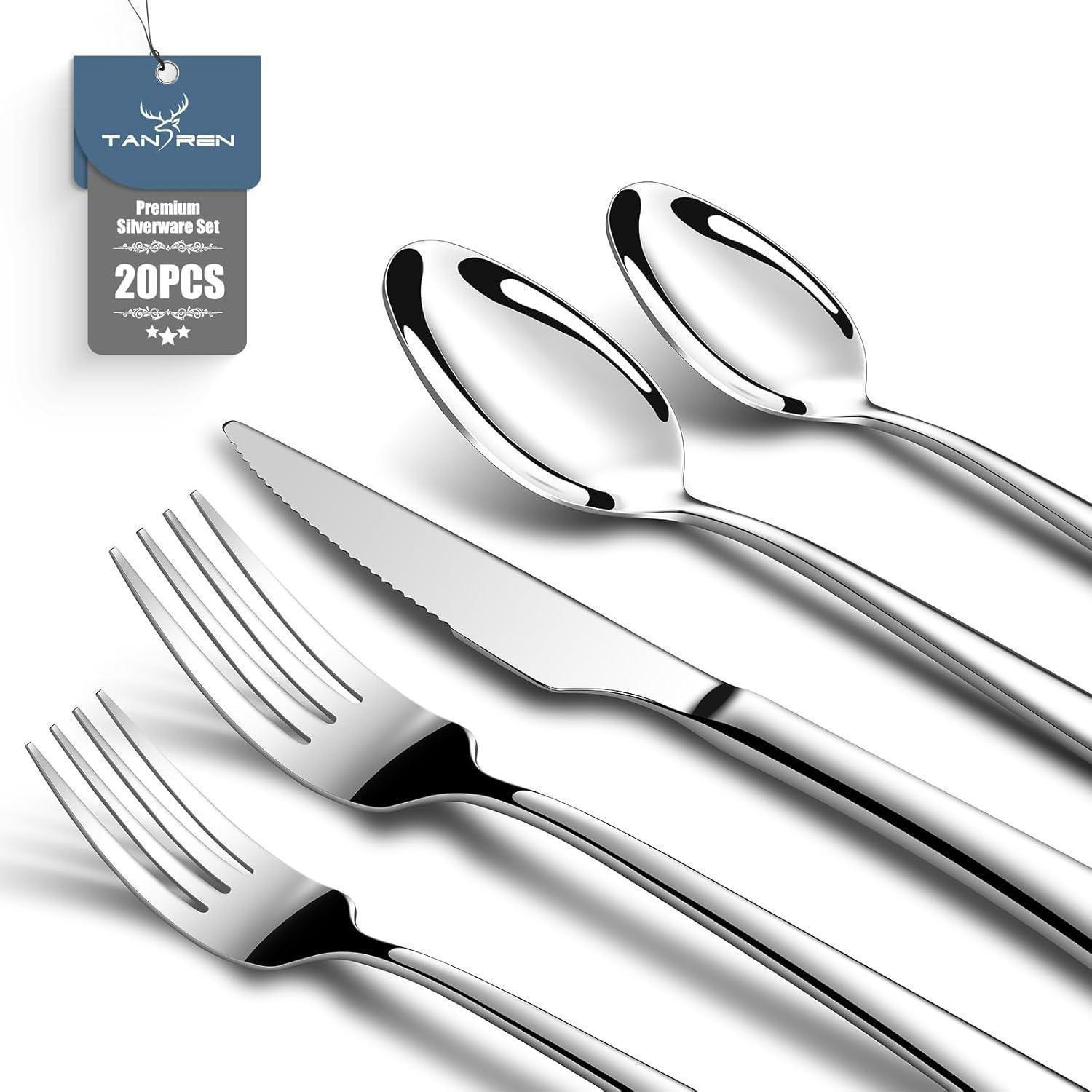 BESTECKSET 20-teilig für 4 Personen Edelstahl Silber - Silberfarben, Metall