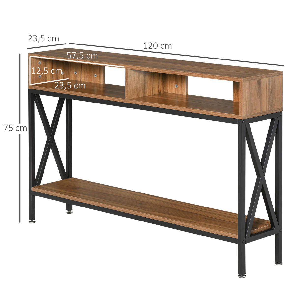 KONSOLENTISCH DE-16746 Industrie-Design mit Ablage Nussbaum - Braun, Holzwerkstoff (120/23/75cm) - ComfortXL
