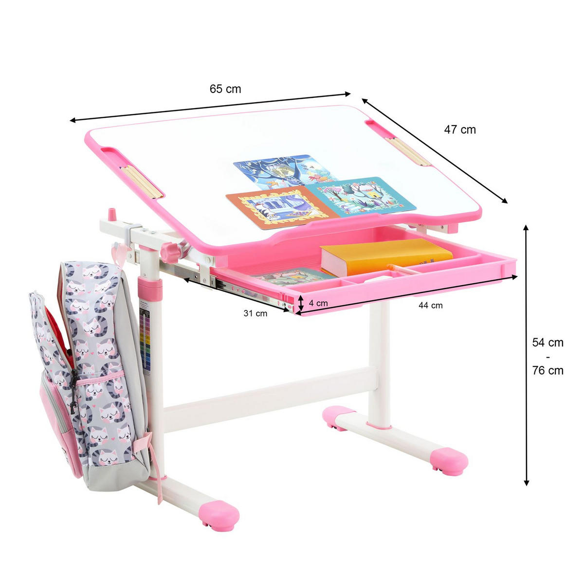 KINDERSCHREIBTISCH VITA weiß/rosa - Weiß/Rosa, Holzwerkstoff/Metall (67/54/48cm) - CARO-Möbel