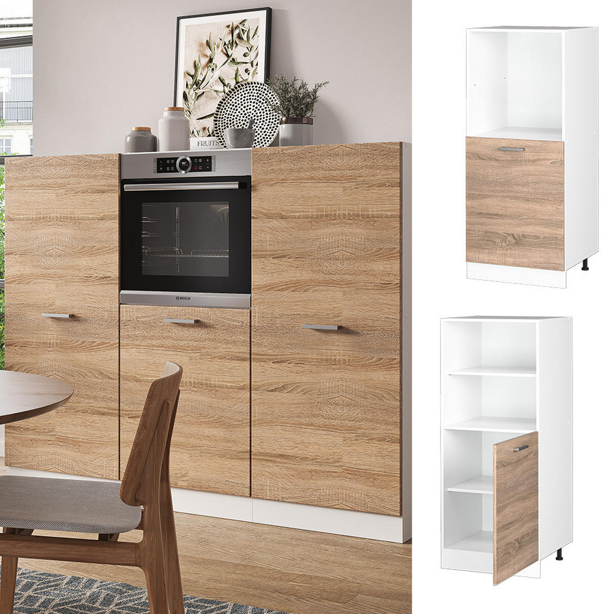 SKŘÍŇKA NA VESTAVĚNOU TROUBU R-Line Sonoma - bílá/Sonoma dub, kompozitní dřevo (60/143/57cm) - Vicco