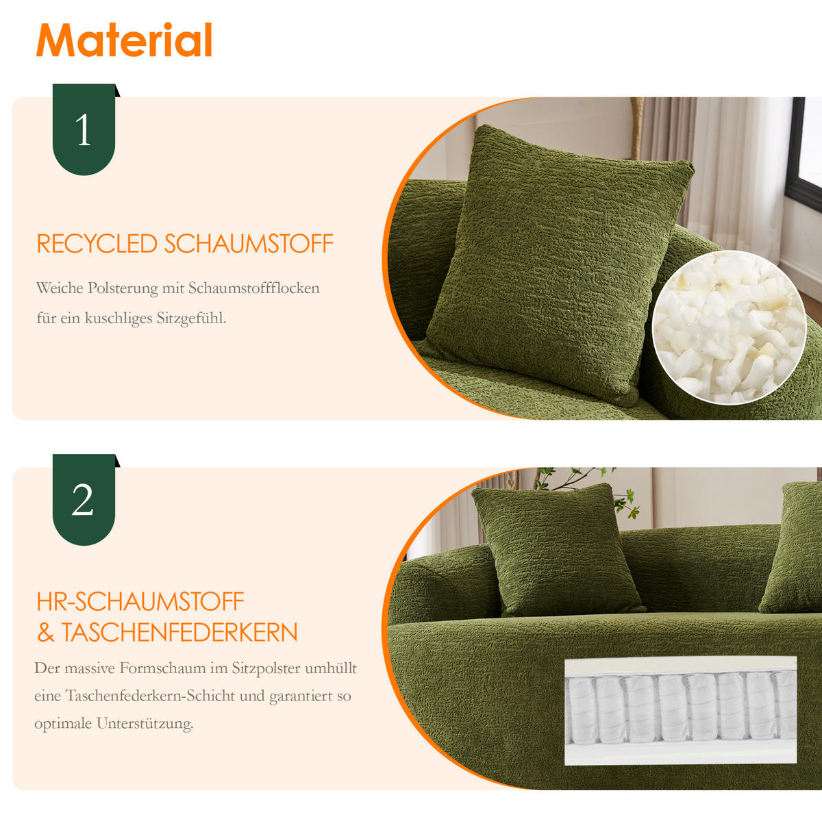 SOFA geschwungene Form 275 cm Chenille Grün - Grün, Kunststoff (115/63/275cm) - Meubliv