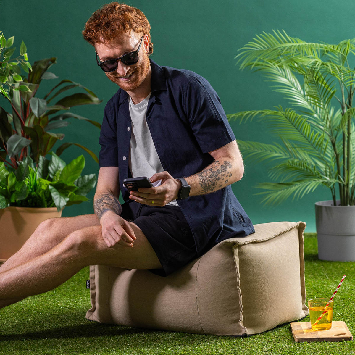 HOCKER Outdoor Bud - Beige, Textil (67/34/45cm) - icon