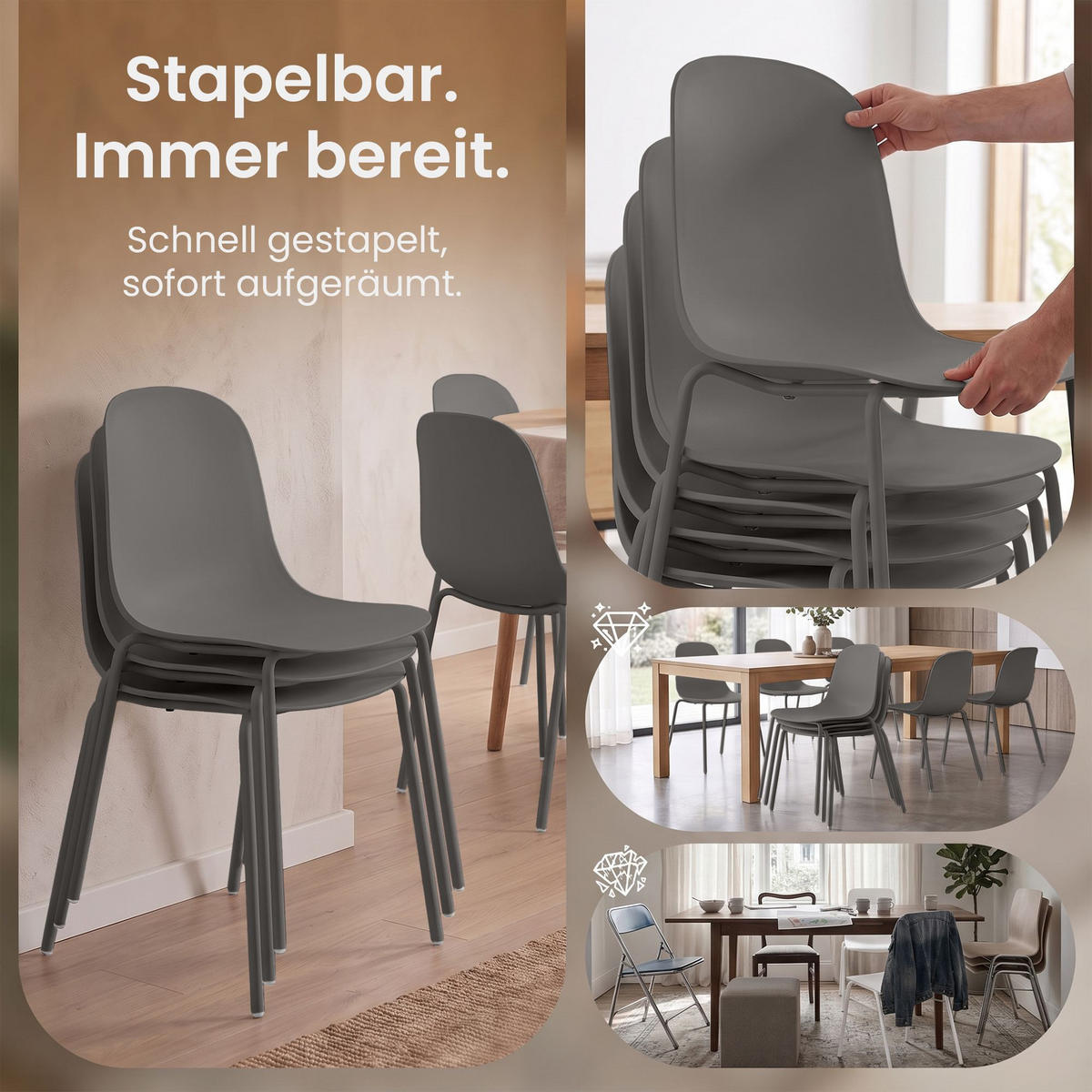 STAPELSTUHL 2 Kunststoff Taupe - Taupe, Kunststoff/Metall (51/85/55cm) - CLP