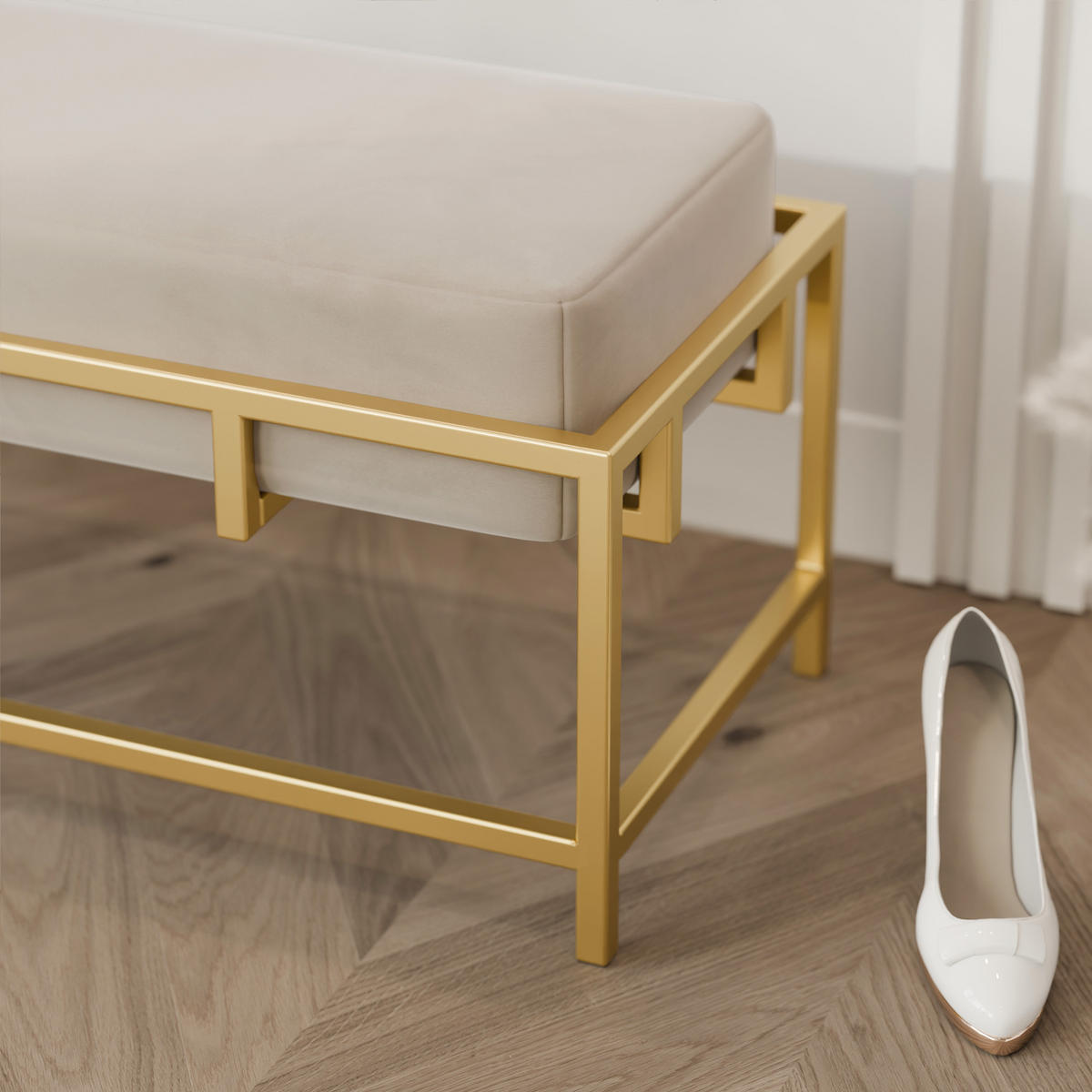 POLSTERBANK GLAM 80 cm Gold / Beige ,Metallgestell - Beige, Metall (80/45/35cm) - Idohome