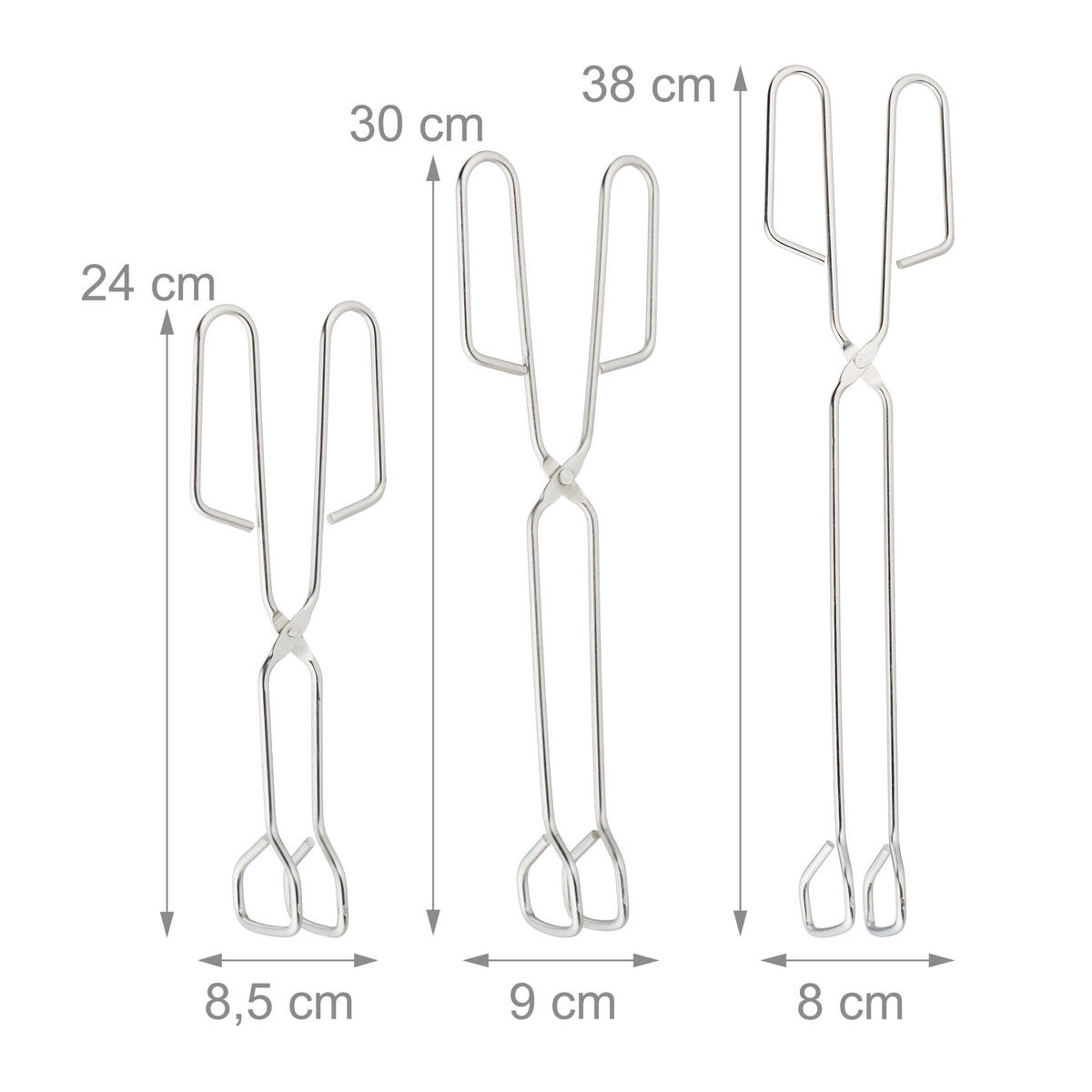 3-TLG.GRILLZANGEN-SET - Silberfarben, Metall (4.5cm) - Relaxdays