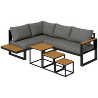 GARTENMÖBEL-SET, mit Ecksofa, Couchtisch, mit Sitzkissen, Aluminium, Kunststoff, Grau - Dunkelgrau, Kunststoff/Metall - Outsunny
