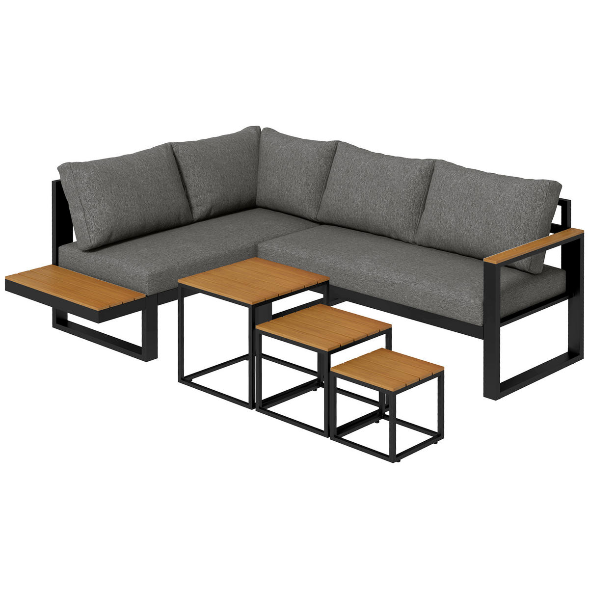 GARTENMÖBEL-SET, mit Ecksofa, Couchtisch, mit Sitzkissen, Aluminium, Kunststoff, Grau - Dunkelgrau, Kunststoff/Metall - Outsunny
