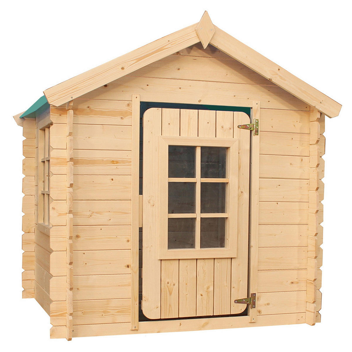 KINDERSPIELHAUS aus Holz - 111x113xH121 cm/0.9 m2 - M570Z-1 - Beige/Grün, Holz (114/121/111cm) - Timbela