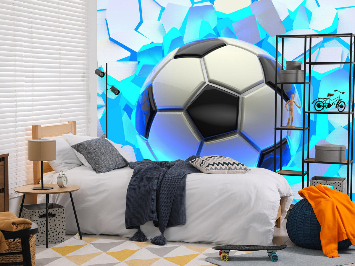 FOTOTAPETE Fußball Abstraktion 3D Effekt 200x140 - Blau/Schwarz, Papier (200/140cm) - Muralo