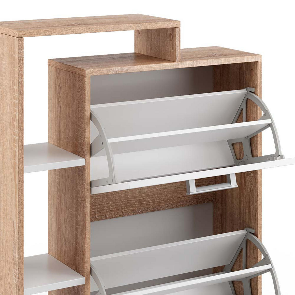 SCHUHKIPPER Orlando Sonoma 2 Teile, mit Spiegel - Weiß/Sonoma Eiche, Holzwerkstoff (80/90/25cm) - Vicco