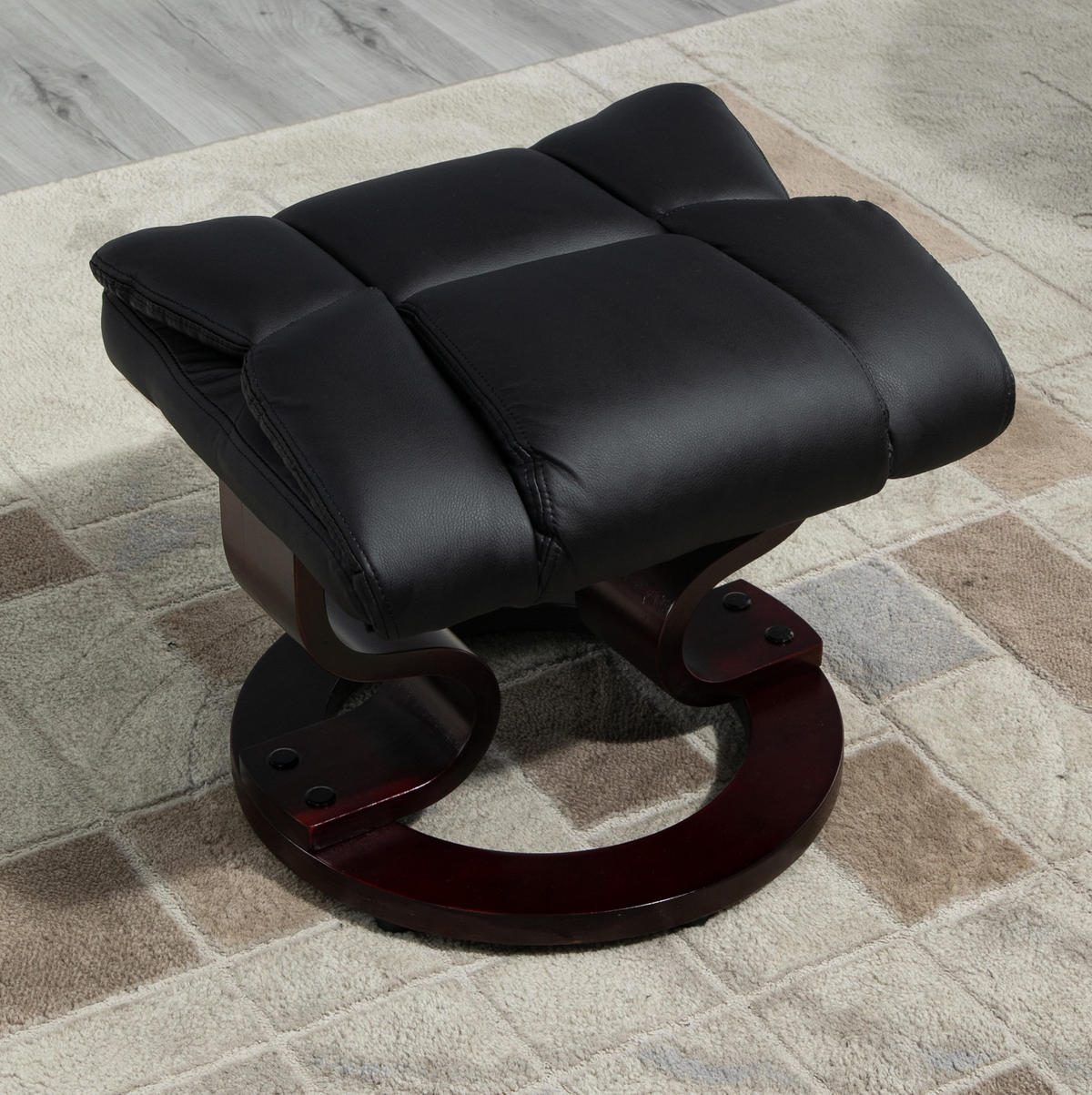 RELAXSESSEL-SET mit Hocker Kunstleder, 360° drehbar 80/79/100 cm Schwarz - Schwarz, Metall (79/100/80cm) - Redom