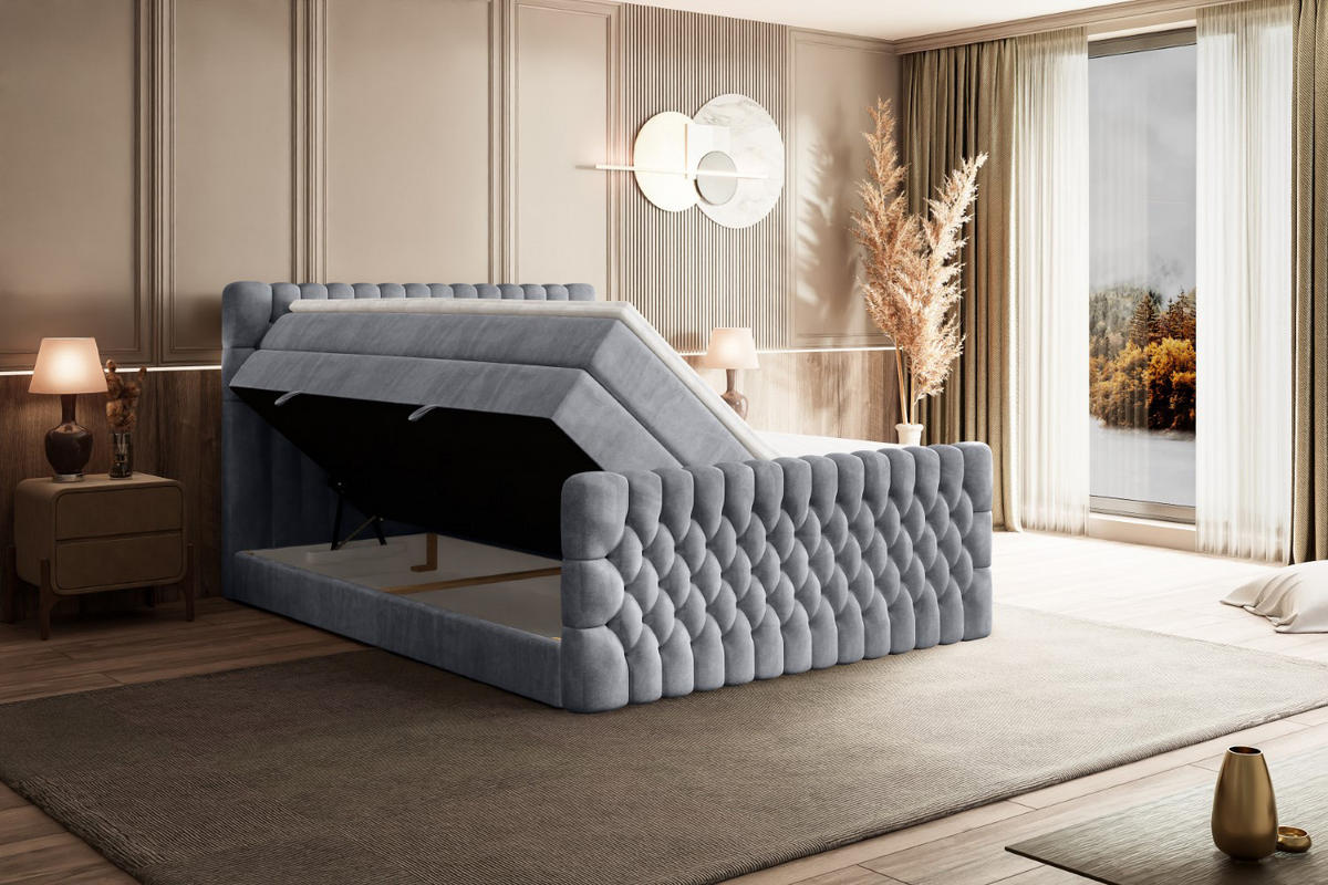 BOXSPRINGBETT SERENE-Z KING - 160 x 200 - H3/H4 - Hellgrau - Hellgrau, Holzwerkstoff (160/200cm) - ALTDECOR