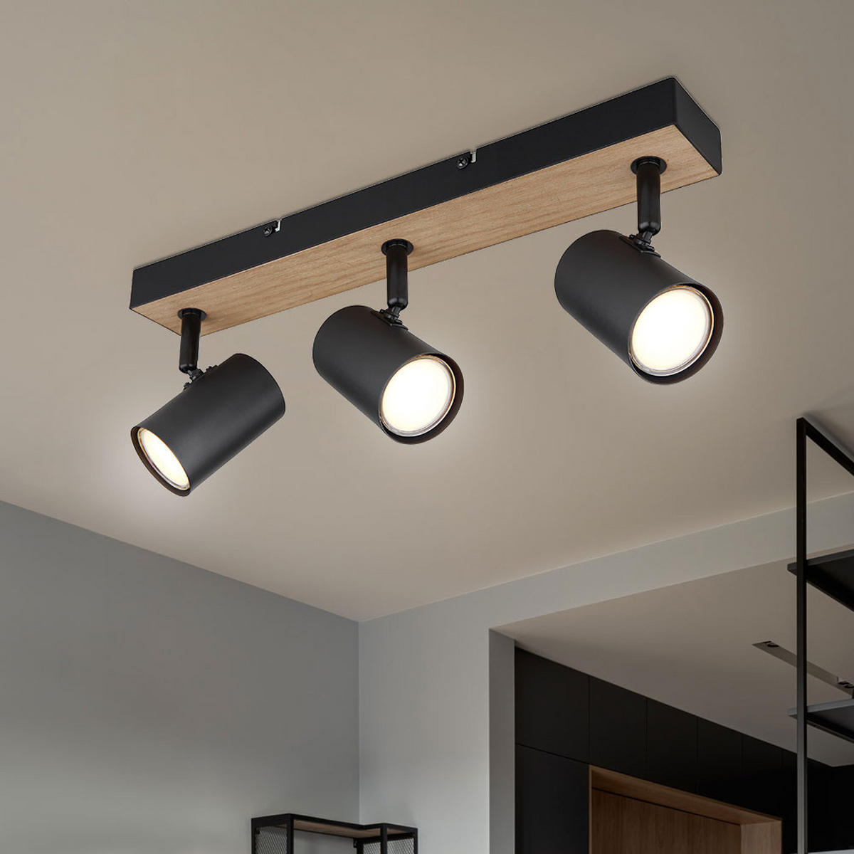 LED DECKENLEUCHTE Robby Metall Schwarz - Schwarz, Holz (41/6/13.5cm) - Globo Lighting