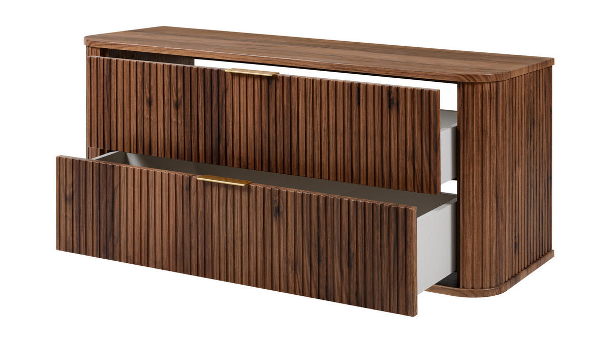 BADEZIMMERSCHRANK, Eiche-Nussbaum, Goldene Griffe, 120 x 51,7 x 41,5 cm - Dunkelbraun/Goldfarben, Holzwerkstoff/Kunststoff (120/51.7/41.5cm) - 3XE LIVING