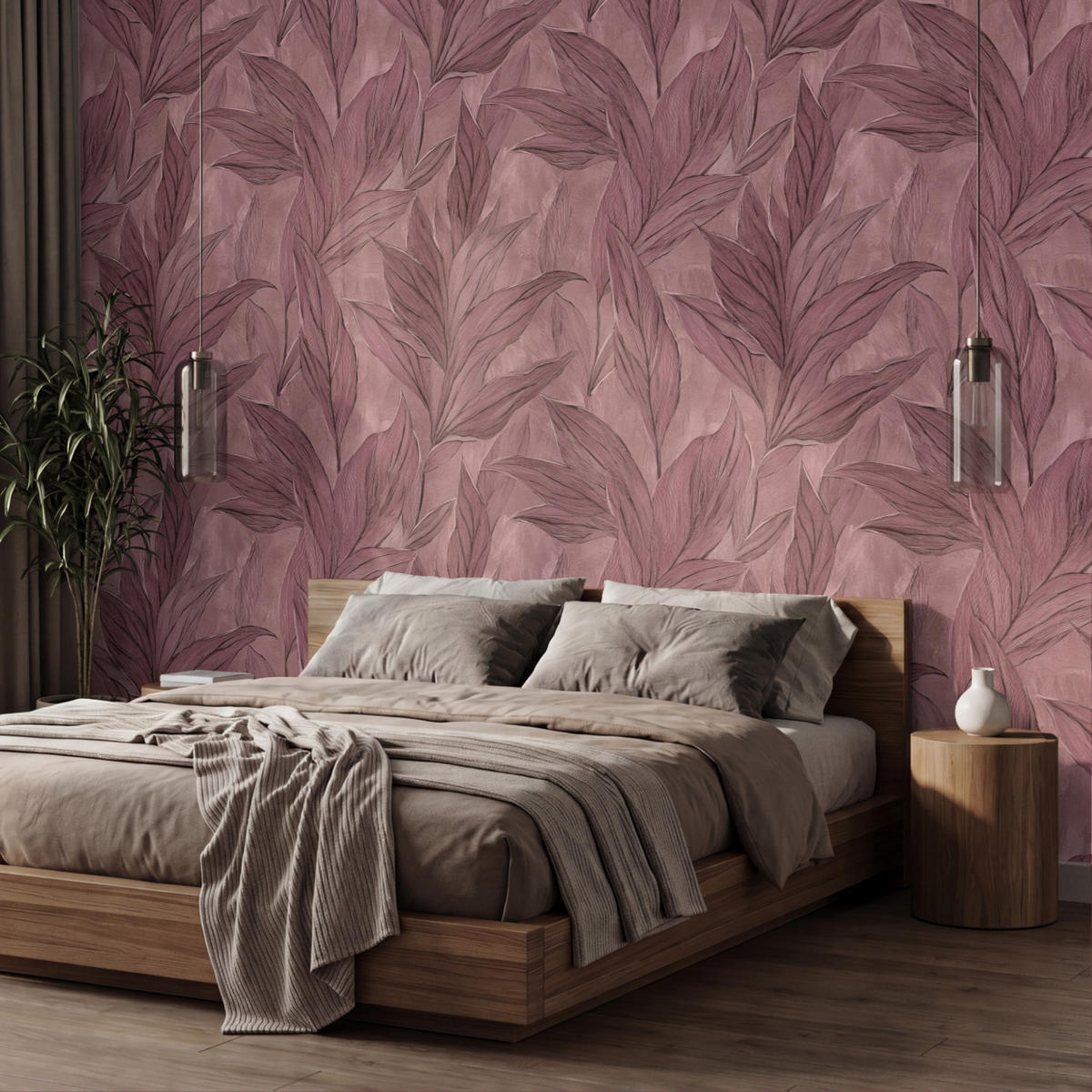 TAPETE - Blätter - Muster - Lila - 400x240 cm - Altrosa, Papier (400/240cm) - OnlyWow