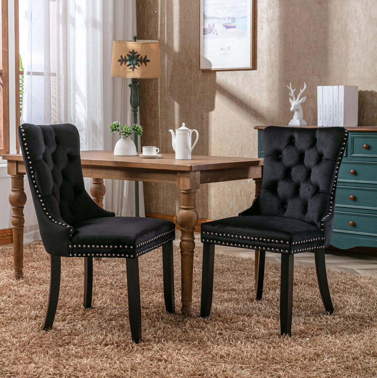 ESSZIMMERSTUHL mit hoher Rückenlehne Samt Schwarz Set - Schwarz, Holz (50/95/65cm) - Meubliv