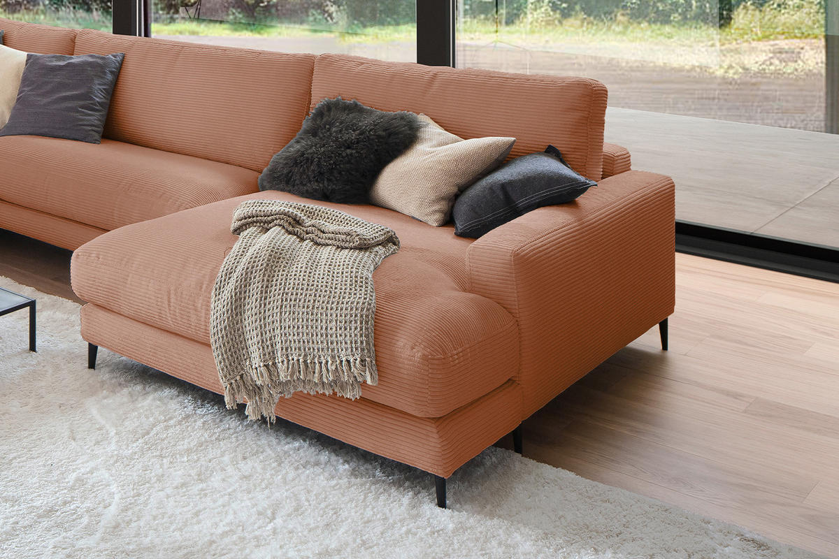 WOHNLANDSCHAFT CARA Braun Cord - Dunkelbraun/Schwarz, Textil (341/84/223cm) - KAWOLA