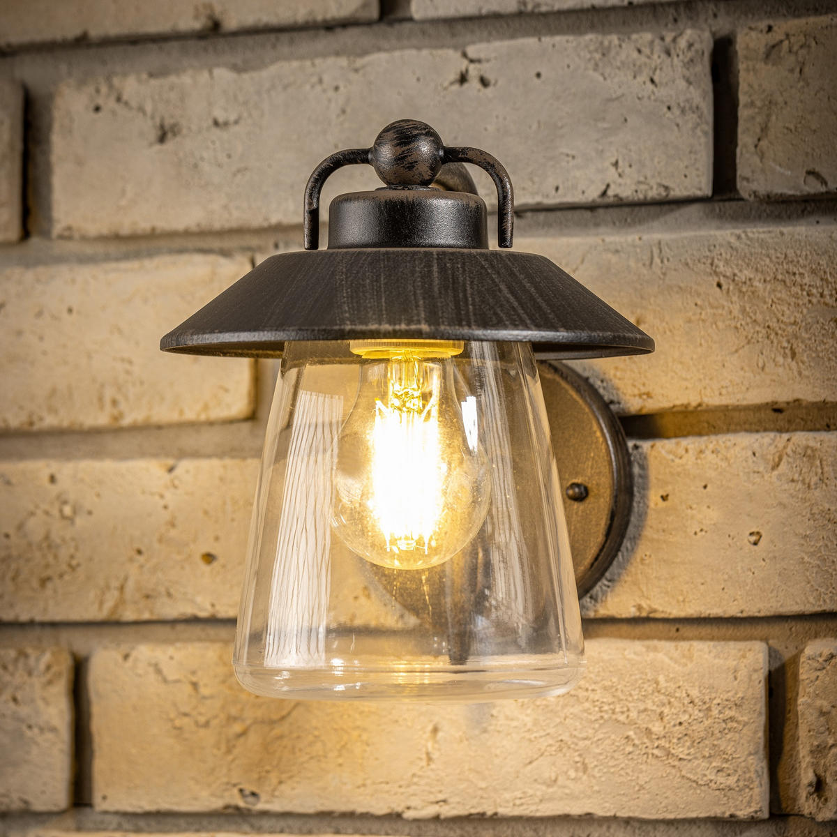 AUSSENWANDLEUCHTEE Schwarz & Bronze mit Glasschirm E27 - Schwarz, Metall (22.5/20/22.5cm) - CGC Europe