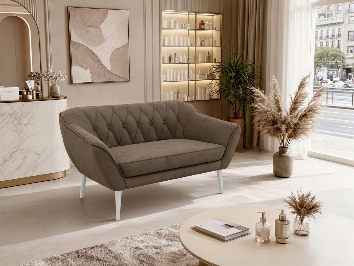 2-SITZER-SOFA PIRS - Braun Velvet - Weiße Beine - Dunkelbraun/Braun, Holzwerkstoff/Textil (140/75/74cm) - MKS