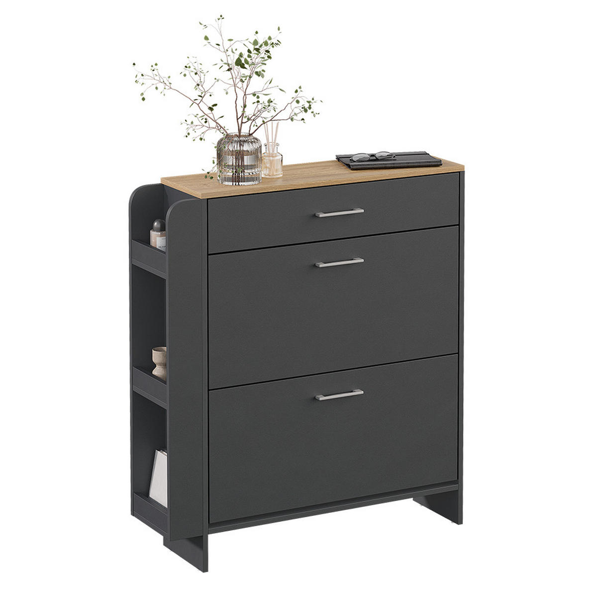 SCHUHSCHRANK Movino Anthrazit/Eiche 88.4 x 101.6 cm mit offenen und geschlossenen Fächern - Eichefarben/Anthrazit, Holzwerkstoff (88.4/101.6/23.6cm) - Vicco