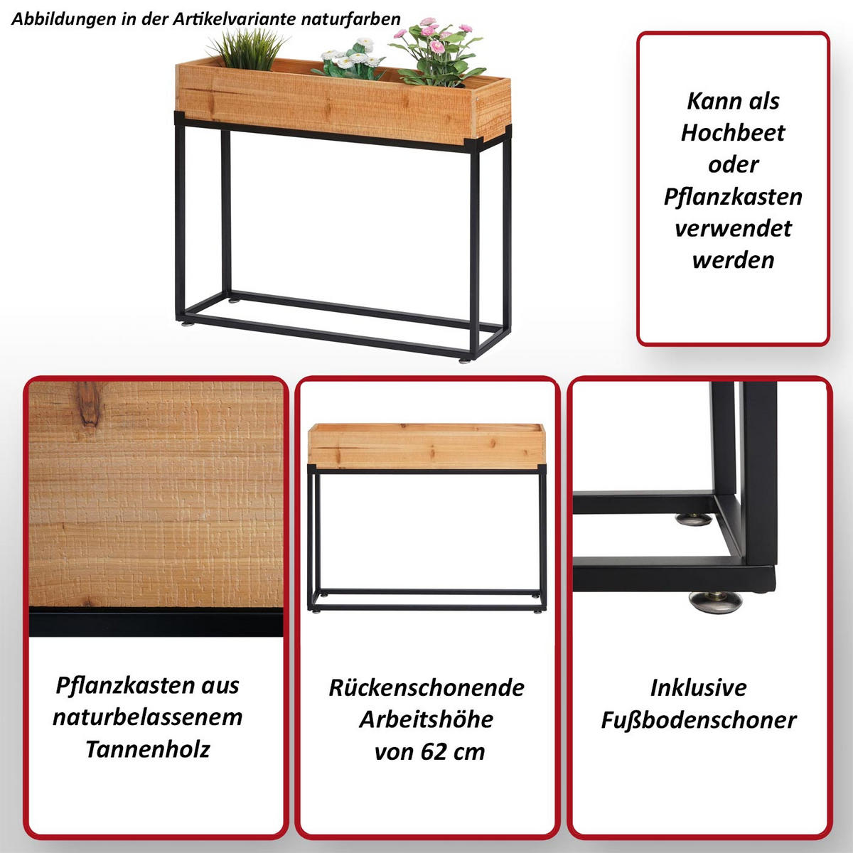 HOCHBEET Braun, Schwarz - Schwarz/Braun, Holz (80/62/16cm) - MCW