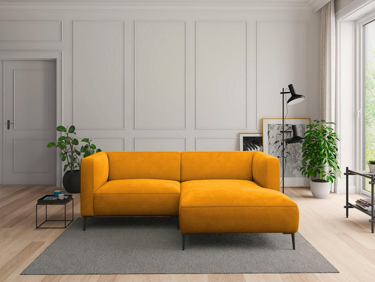 1,5-SITZER ECKSOFA mit Longchair - Gelb/Schwarz, Textil/Metall (211/148cm) - home24