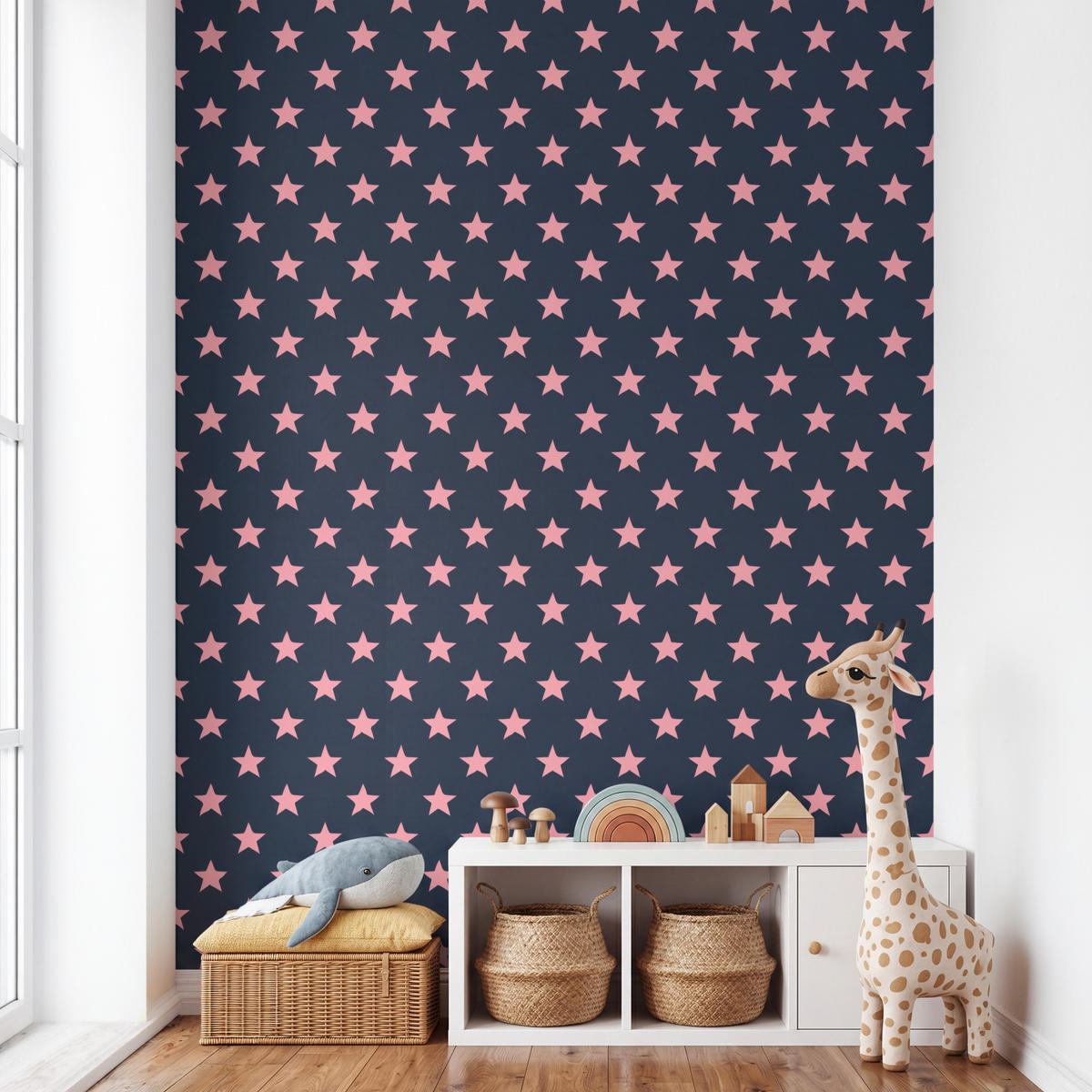 KINDERTAPETE - Muster - Sterne - Rosa - 180x280 cm - Anthrazit, Papier (180/280cm) - OnlyWow