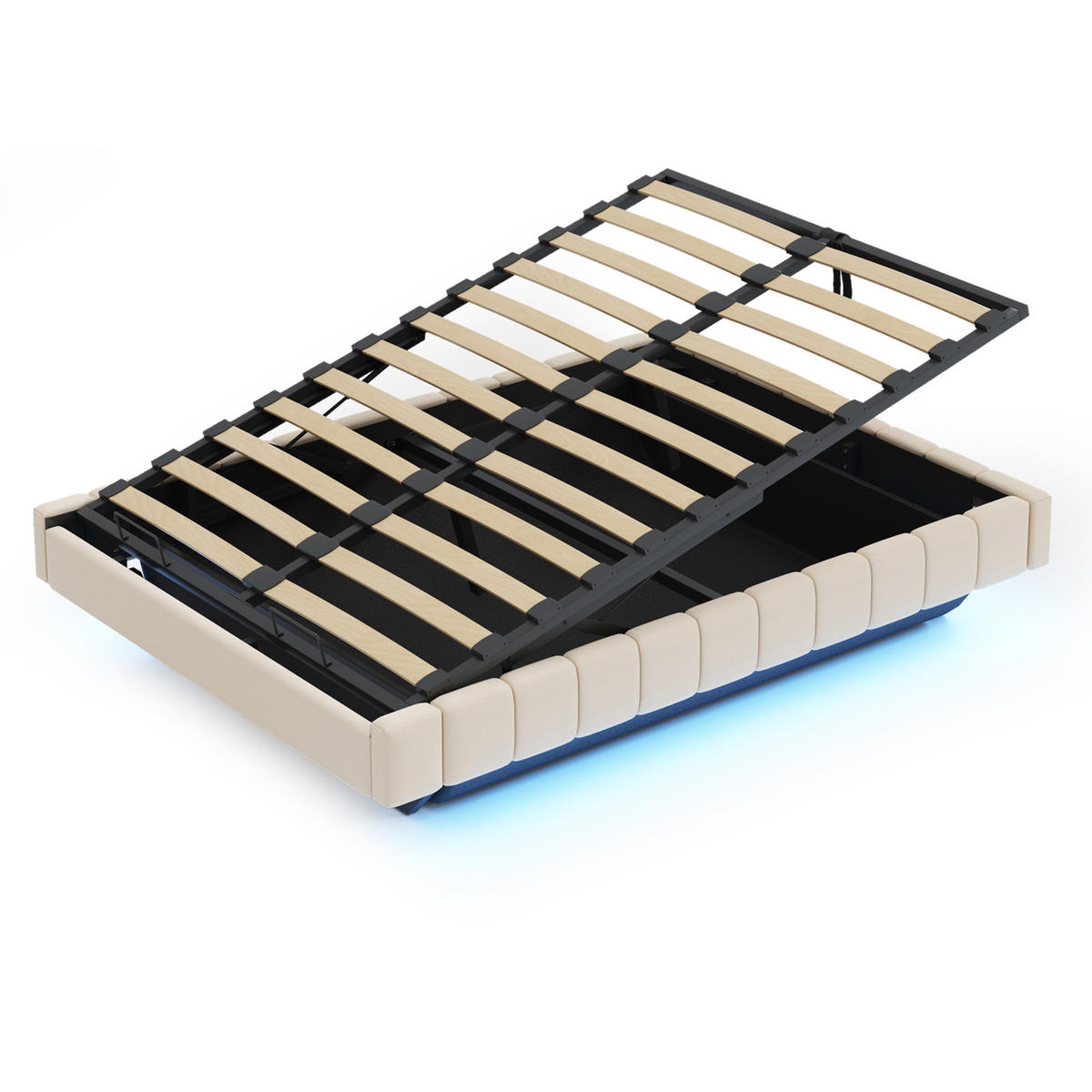 POLSTERBETT 160/200 cm Beige mit Stauraum und LED-Beleuchtung - Beige, Textil (160/200cm) - OKWISH