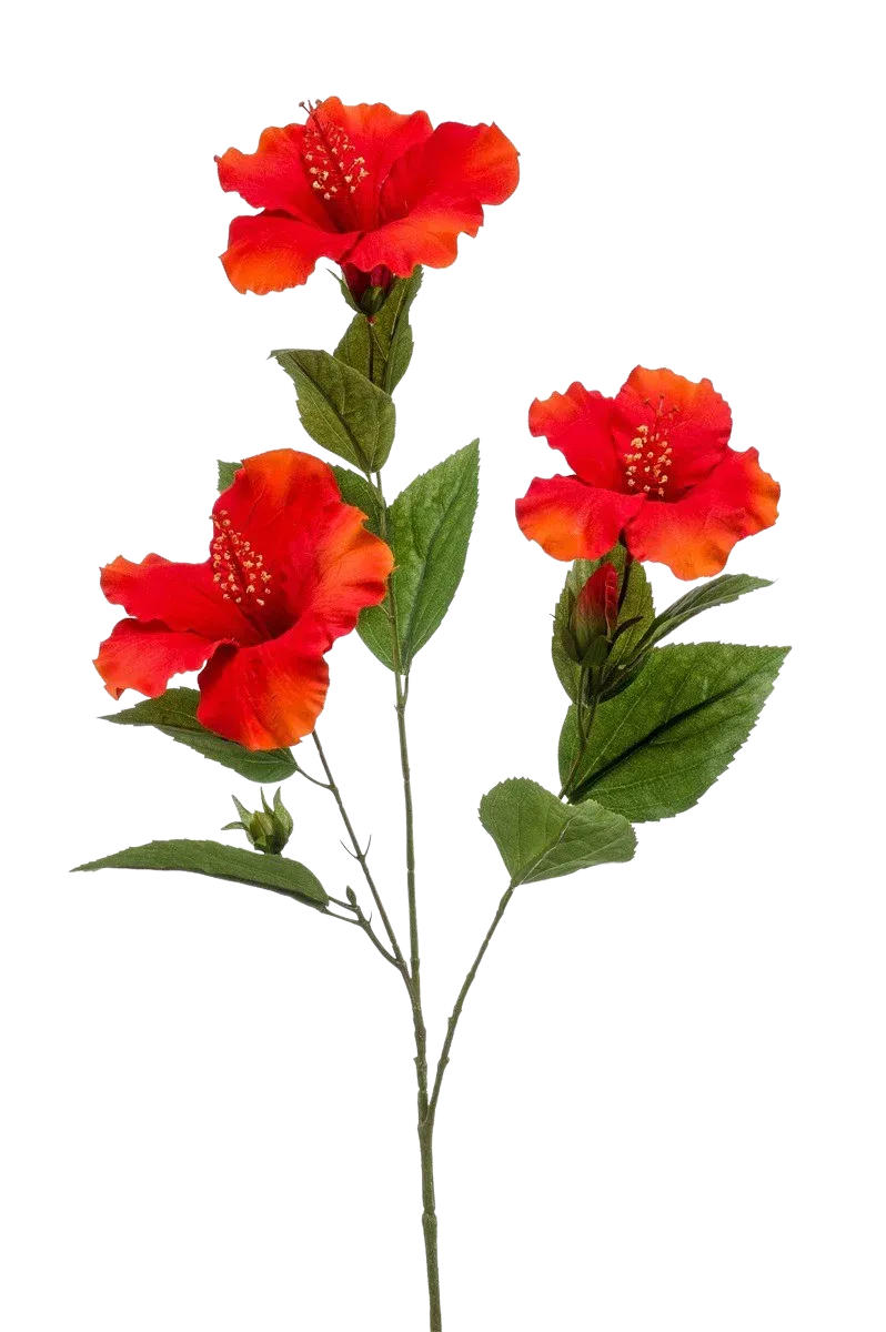 KUNSTBLUME Künstlicher Hibiskus Zweig - Tara 82 cm - Rot, Kunststoff (82cm) - Emerald